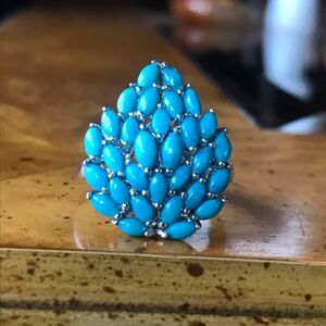 Authentic Sleeping Beauty Turquoise Sterling Silver Leaf Ring Size 5